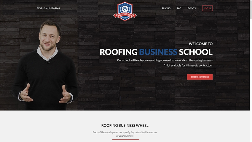 Roofing Business School first screen