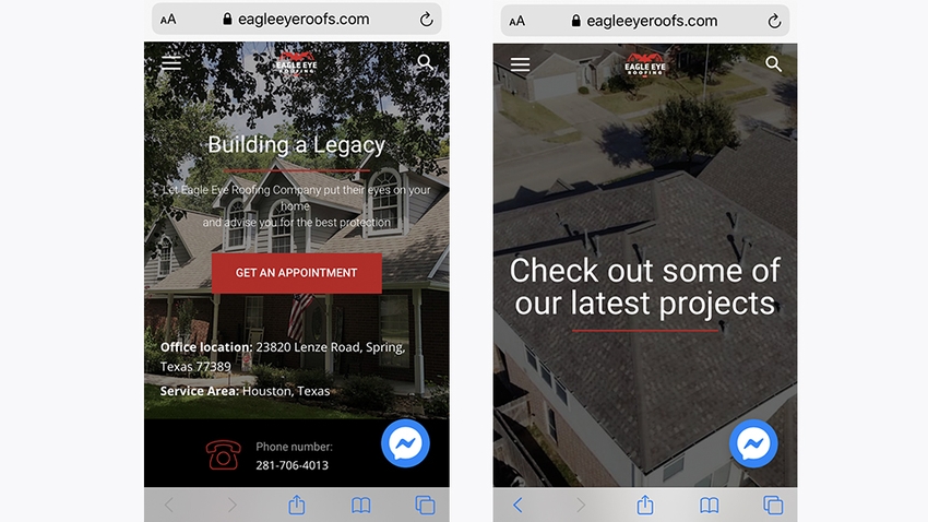 Eagle Eye Roofing mobile view page